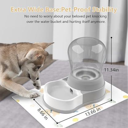 STALTWO 1 Gallon Automatic Dog Water Dispenser, Premium Large Capacity Gravity Pet Water Bowl with Non-Slip Mat for Multiple Pets, BPA-Free Cat Water Feeder for Large Dogs, Refill Less Often, Grey