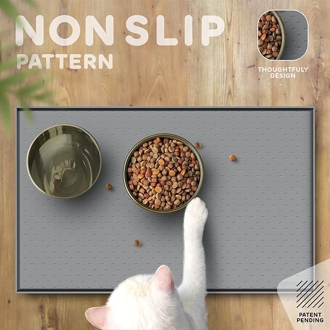 Dog Food Mat - Raised Edges Dogs Mat for Food and Water Prevent Spill, Waterproof Cat Food Mats Protect Floors, Easy Clean Dog Bowl Mats for Food and Water, Silicone Pet Feeding Placemats