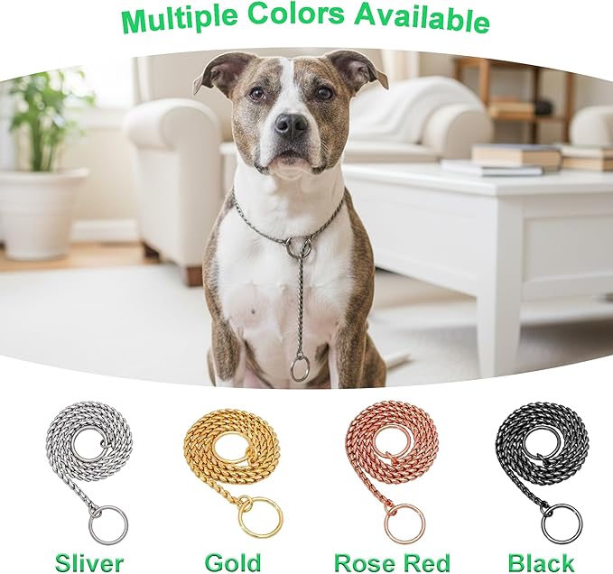Dog P Snake Chain Chrome Plated Metal Dog Training Choke/Collar-Fully Guaranteed Against Rust Tarnish or Breakage-Recommended for Professional Training (Black, 5mm * 26")