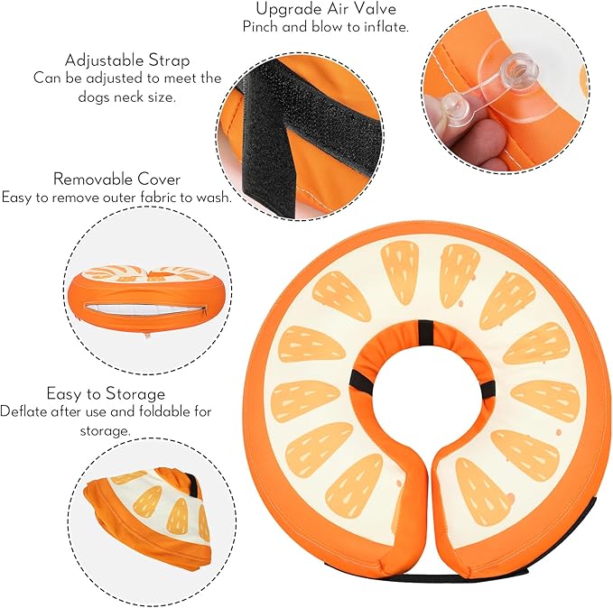 MIDOG Soft Inflatable Dog Cone, Donut E-Collar Alternative for After Surgery, Prevents Licking, Allowing Normal Eating & Vision, Comfortable Recovery Collar for Small Medium Large Dogs&Cats, Orange-M+