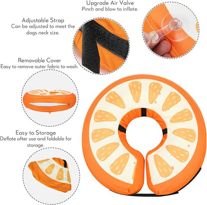 MIDOG Soft Inflatable Dog Cone, Donut E-Collar Alternative for After Surgery, Prevents Licking, Allowing Normal Eating & Vision, Comfortable Recovery Collar for Small Medium Large Dogs&Cats, Orange-M+