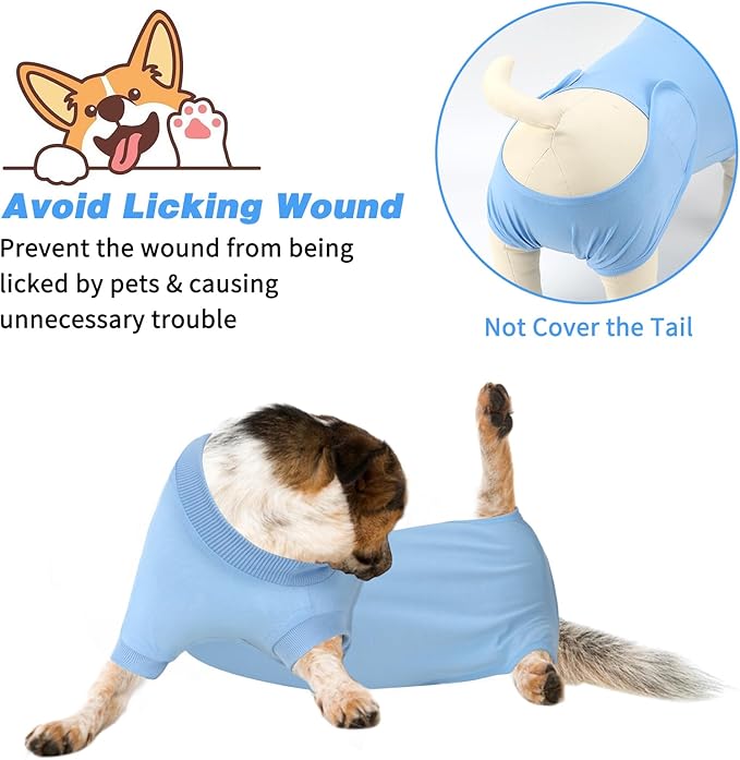 2 Packs Breathable Cotton Dog Recovery Suit for After Neuter Spay Abdominal Wounds Protector, Professional Anti-Licking Onesies for Male Female Pets Surgery Bandages, S Black Blue Pure