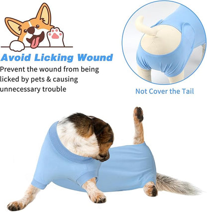 2 Packs Breathable Cotton Dog Recovery Suit for After Neuter Spay Abdominal Wounds Protector, Professional Anti-Licking Onesies for Male Female Pets Surgery Bandages, S Black Blue Pure