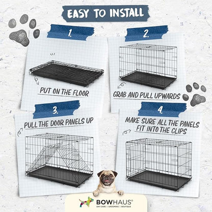 CAPHAUS Foldable Dog Crate Wire Metal Dog Kennel w/Divider Panel, Leak-Proof Pan & Protecting Feet, Single & Double Door, Small, Medium & Large Dog Crate Indoor Wire Dog Cage, 30” w/Easy-Flick Lock