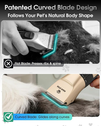 M&M STAR Dog Grooming Kit, Low Noise Dog Clippers, 2-Speed IPX7 Waterproof, Rechargeable Cordless Pet Hair Clippers Trimmer Shaver with LED Display for Small Large Dogs Cats, Gold
