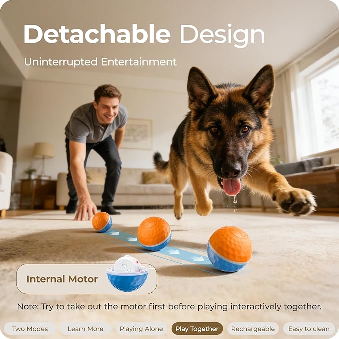 Apasiri Interactive Dog Toys: Shaky Dog Ball with LED Lights, Automatic Moving Dog Toys for Aggressive Chewers, Dog Toys for Large Dogs, Vibrating Dog Toy Balls for Small, Medium - (3.74 in Diameter)