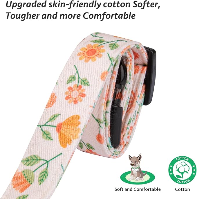 Cotton Handmade Dog Collar Cute and Distinctive Patterns Pink Sunflower with Pendant for Girl Boy Dogs Collars M