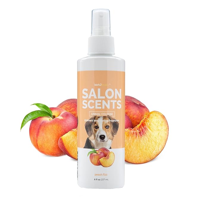 Bark2Basics Salon Scents Pet Grooming Cologne Spray - 8 oz, Natural Professional Grade Perfume for Dogs and Cats, Long Lasting, Deodorizing, Made in USA (Peach Fizz)