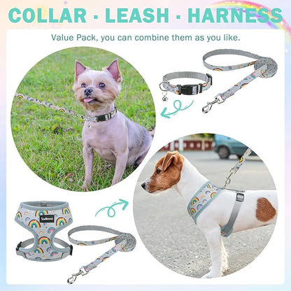 SCENEREAL Small Dog Harness Collar and Leash Set, Adjustable No Pull Pet Harnesses, No Chock Soft Mesh Vest for Doggie Puppy Medium Dogs Cats Girl or Boy,Chihuahua, Yorkie, Outdoor Walking