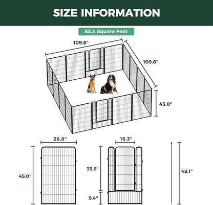 FXW Rollick Unleashed Dog Playpen for Indoor, Yard, RV Camping, 45 inch 16 Panels Dog Pen with Anchor Kit (4 Packs) for Large Dogs, Black│Patented
