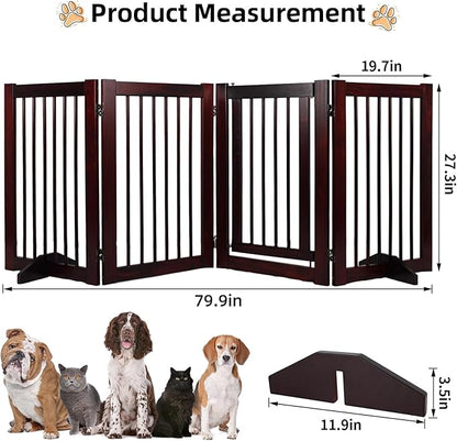 Indoor Dog Gate, Wooden Freestanding Pet Gate, Foldable Dog Gates for Doorways, No Drilling for The House, Doorways, Hallways,or Stairs, 30" Height 4 Panels Set of Support Feet Included (Espresso)