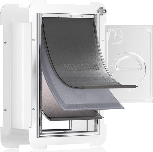 MIAOTONG 3-Flap Dog Door for Wall, Energy-Efficient Insulated Pet Door for Wall, Aluminum Lock Doggy Doors,Steel Frame and Telescoping Tunnel Dog Doors(Pets Up to 100 Lb) -Large