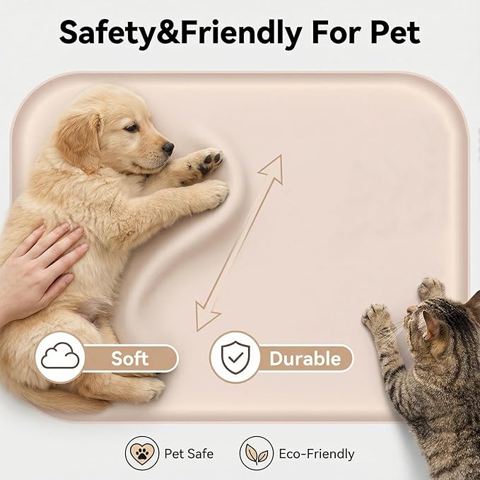 BLESWIN Waterproof Silicone Pet Feeding Mat with Raised Edge,Non-Skid Spill Proof Dog Bowl Mats, Easy Clean Cat Bowls Placemat for Cats and Dogs
