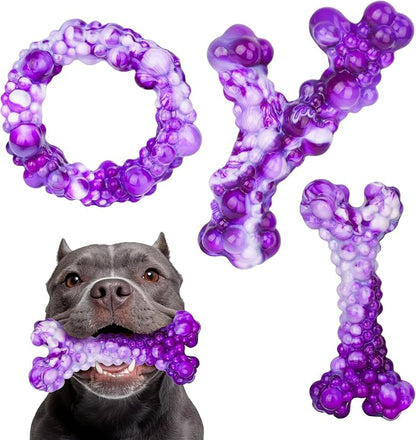 3Pack Dog Chew Toys for Aggressive Chewers, Indestructible Interactive Dog Chew Nylon Bone Toys for for Medium Large Breed 15-60lbs, Teething Toy to Keep Them Busy, Bacon Flavor (Purple)