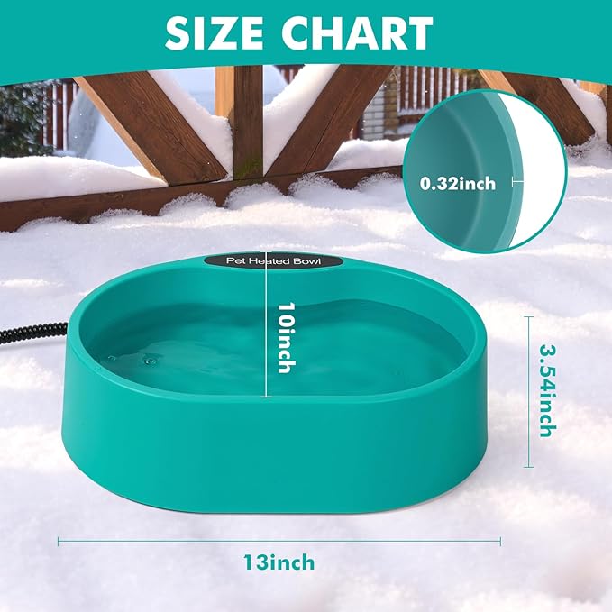 125 OZ/3.7L Heated Water Bowl, Large Heated Dog Bowls for Outside, Safety Listed Heated Pet Bowl with Anti-Chew Cord for Dog, Chicken,Duck,Cat Drinking Water in Winter, Anti-Slip Base