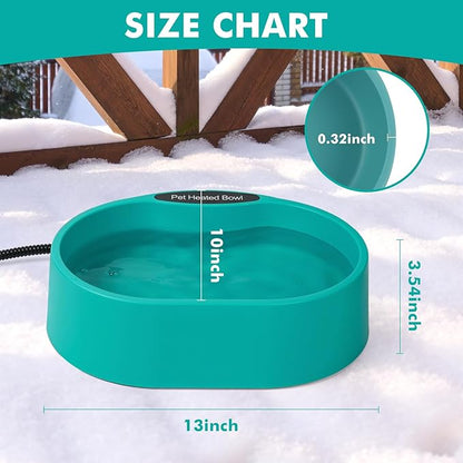 125 OZ/3.7L Heated Water Bowl, Large Heated Dog Bowls for Outside, Safety Listed Heated Pet Bowl with Anti-Chew Cord for Dog, Chicken,Duck,Cat Drinking Water in Winter, Anti-Slip Base