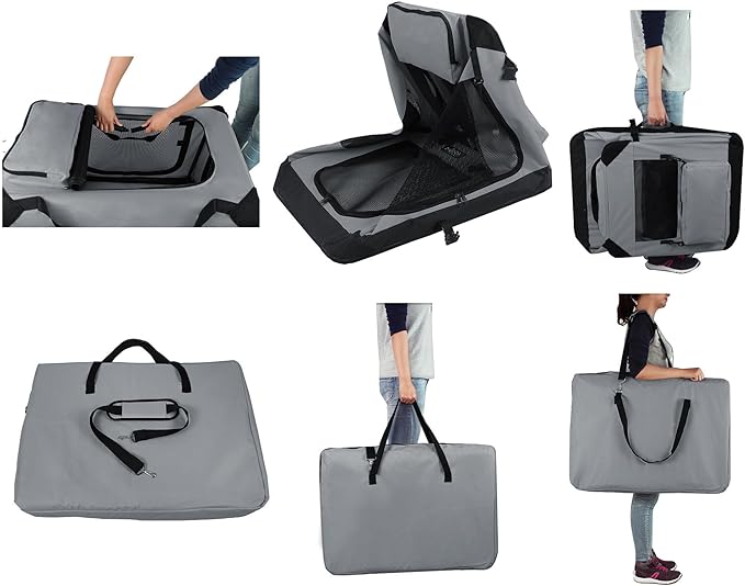 EliteField 3-Door Folding Soft Dog Crate with Carrying Bag and Fleece Bed (2 Year Warranty), Indoor & Outdoor Pet Home (42" L x 28" W x 32" H, Light Gray)