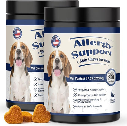 Dog Allergy Chews for Itchy Skin Relief and Immune Support,500PCs Probiotic and Antioxidant Formula for Dogs,Helps Repair Skin Barrier Function,Allergy Relief Chewable Tablets for Dogs