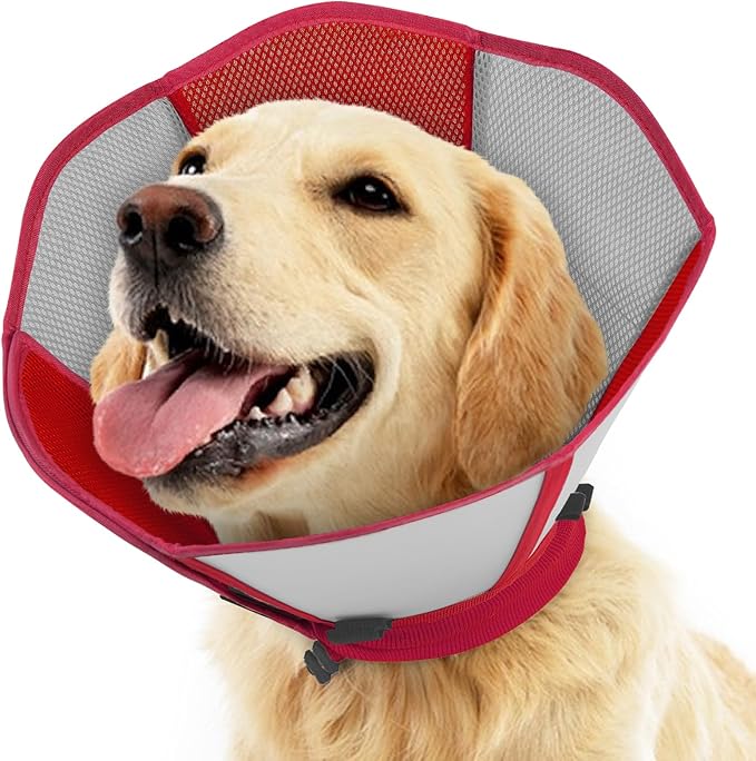 Cone for Dogs, Soft Dog Cone for Medium Large Dogs, Dog Cones Collar After Surgery to Stop Licking, Adjustable Pet Cones Alternative with Double-Layer Design, Red L