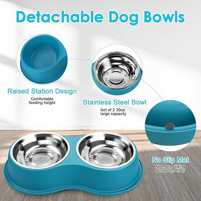 Epetslove Dog Bowls Large Stainless Steel Dog Water and Food Bowls Set with No-Slip Base, Pet Feeder Bowls Raised Edges for No Spill, Dog Cat Dish for Small, Medium, and Large Pets