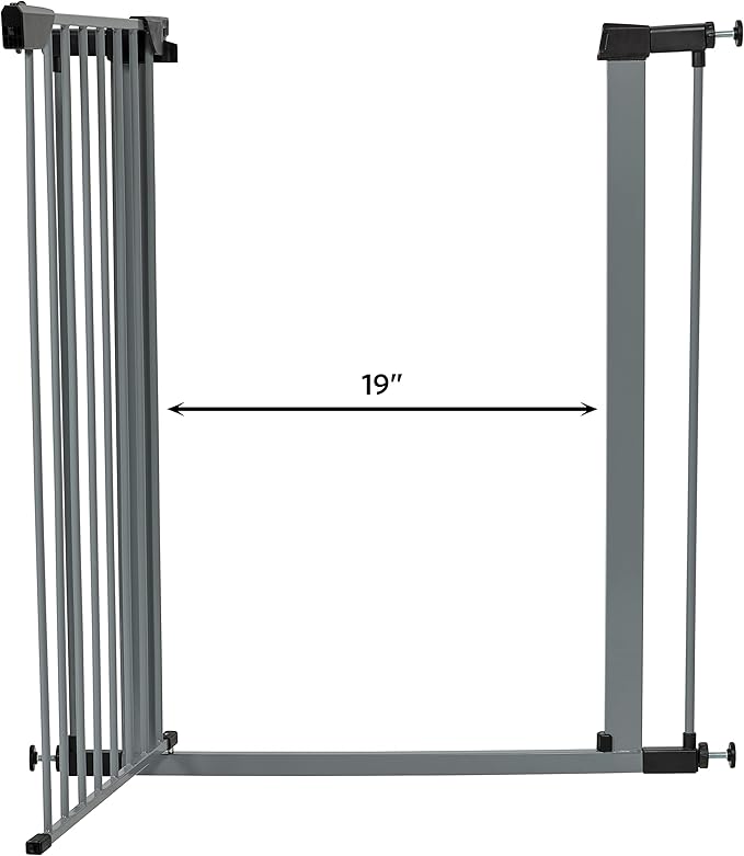 MidWest Homes for Pets 39-Inch High Walk-thru Pressure Mounted Gray Steel Dog Gate, Expands to 38 Inches Wide, No Damage to Walls, Includes 3-inch Extensions, For Small to Medium Pets