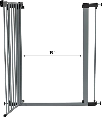 MidWest Homes for Pets 39-Inch High Walk-thru Pressure Mounted Gray Steel Dog Gate, Expands to 38 Inches Wide, No Damage to Walls, Includes 3-inch Extensions, For Small to Medium Pets