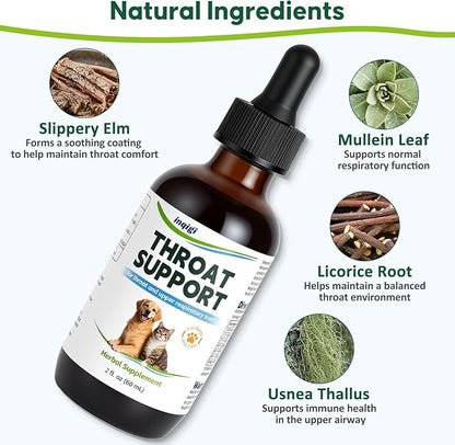 Throat Support for Dogs – Trachea & Respiratory Support Drops for Collapsed Trachea, Occasional Cough & Throat Discomfort – Slippery Elm & Mullein – for Dogs & Cats – Liquid Formula, 2 fl oz