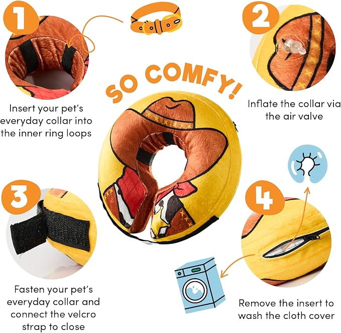 BENCMATE Inflatable Dog Cone Collar Alternative, Soft Dog Cone for Small Medium Large Dogs and Cats, Neck Recovery ECollar Donut Collar After Surgery (Medium, Cowboy)