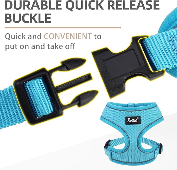 PUPTECK Soft Mesh Dog Harness and Leash Set Pet Puppy Cat Comfort Padded Vest No Pull Harnesses, Solid LightBlue, M