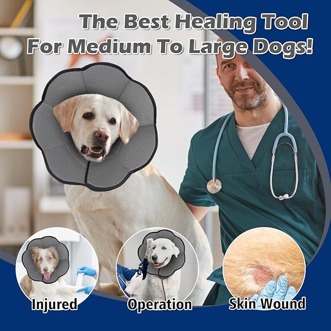 Hard & Heavy Plastic Dog Cone Collar Alternative for Lab Golden GSD (Small&Medium Sized), Adjustable Elizabethan Protective Cone for Healing, Comfortable Pet Recovery Collar Cone of Shame Anti-Lick