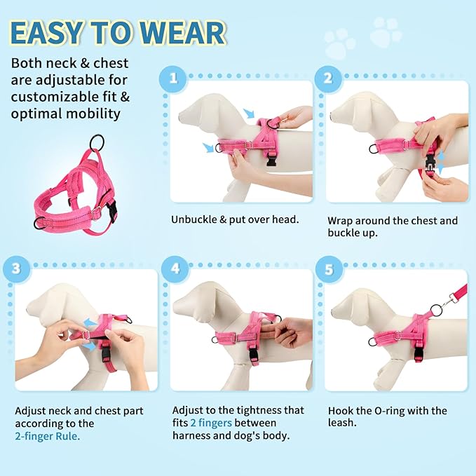 Lukovee No Pull Dog Harness and Leash Set, Soft Padded Small Dog Harness, Neck & Chest Adjustable Reflective Vest Puppy Harness with 4ft Lightweight Anti-Twist Dog Leash for Small Dogs (XXS, Pink)