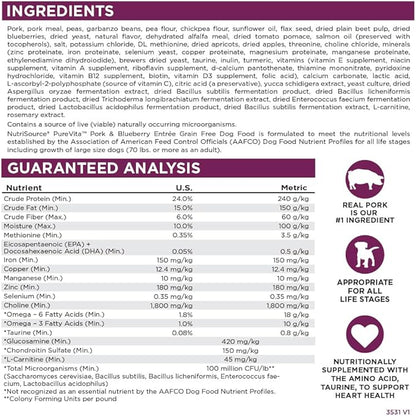 NutriSource Pure Vita Grain Free Pork & Blueberry Dog Food, 12LB