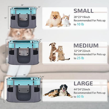 Large Dog Cat Playpen Crate with Waterproof Pad,Portable Collapsible Pet Dog Cat Kennel Cage Tent,Suitable for Indoor Outdoor Travel Camping,Water-Resistant Breathable Shade Cover (Green L)