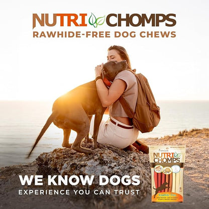 Nutri Chomps Dog Chews, 5-inch Twists, Easy to Digest, Rawhide-Free Dog Treats, 15 Count, Real Chicken, Peanut Butter and Milk flavors