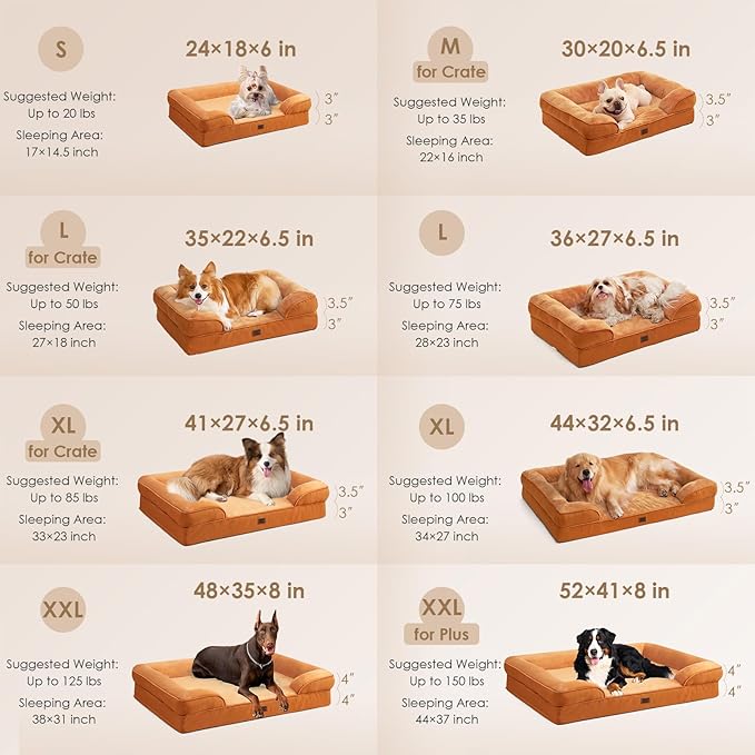 EHEYCIGA Orthopedic Dog Beds for Extra Large Dogs, Waterproof Memory Foam XXL Dog Bed with Sides, Non-Slip Bottom and Egg-Crate Foam Big Pet Couch Bed with Washable Removable Cover,Pumpkin Orange