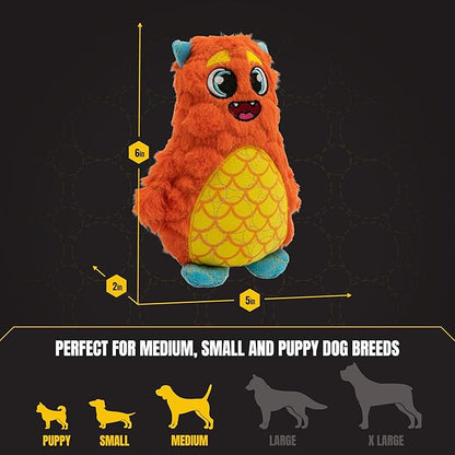 Bite Force - Durable & Strong Dog Toy Orange Monster with Squeaker, Kevlar-Reinforced for Aggressive Chewers.
