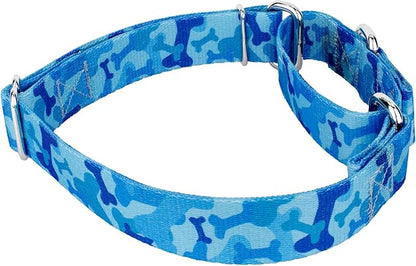 Country Brook Petz - Blue Bone Camo Martingale Dog Collar and Leash - Camouflage Collection Featuring Rugged Designs (5/8 Inch, Small)