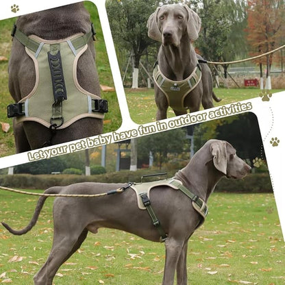 Dog Harness No Pull Adjustable Reflective,for Medium and Large Small Dog with Leash 59.06in (Khaki, L)