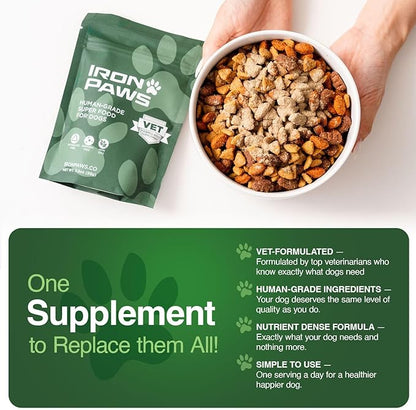Human-Grade Superfood for Dogs, Premium Greens Powder Supplement for Dental Health, Longevity, Hip & Joint, Gut Health, Allergies, Immune Support, Skin & Coat - Peanut Butter - 3.5 oz