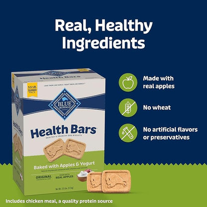 Blue Buffalo Health Bars Crunchy Dog Biscuits, Oven-Baked with Natural Ingredients, Apples & Yogurt, 3.5-lbs Box