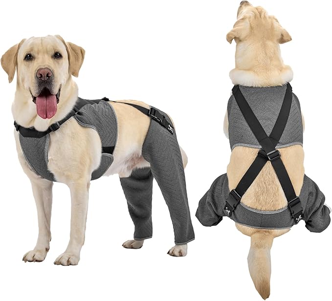 Arblina Dog Recovery Sleeve for Hind Leg, Adjustable Buckled Rear Leg Sleeve to Prevent Licking Wounds for Medium Large Dogs After Surgery, Thick Leg Sleeve as Cone Collar Alternative, L