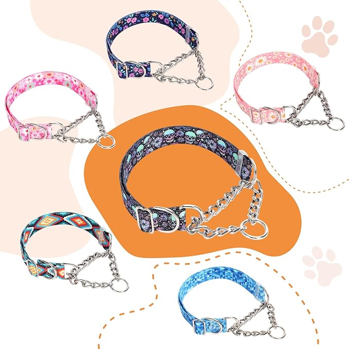 Martingale Dog Collar with Chain, No Pull Slip Cinch Choker Choke Collar Western Boho Aztec Duty Dog Collar for Medium Large Extra Large Pet Dogs,Western M