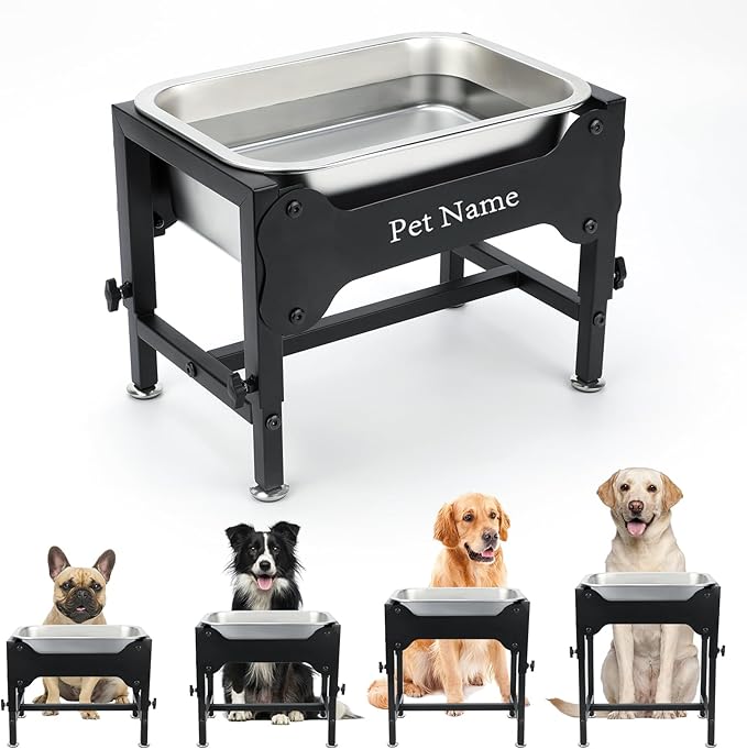 1.25 Gallons Elevated Large Dog Water Bowl, 4 Height Adjustable Stainless Steel Raised Dog Bowls with Stand, Indoor Outdoor Pet Water Bowl Relief Joint Pressure Pet Dishes for Dogs Easy Clean