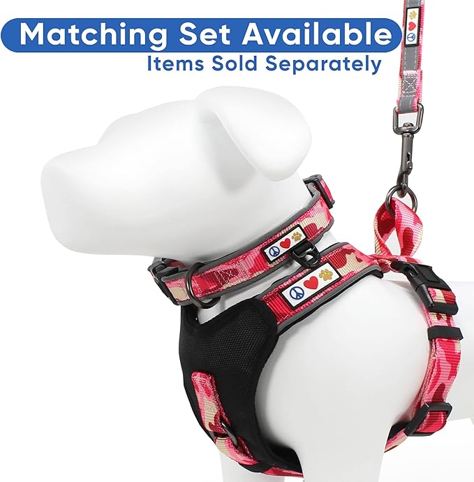 Pawtitas Camo Pink Dog Leash 6 ft Custom ID Lead for Dogs & Puppies Reflective Comfortable Padded Handle Embroidered Name & Phone Number