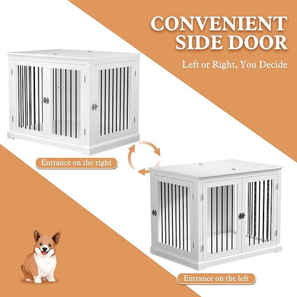 PUPETPO Furniture Style Dog Crate with Cushion, Dog Kennel Medium, Pet Crates, Dog Cage for Small and Medium Dogs, Decorative Dog Kennel with Flip-top Plate, Chew-Proof Metal Bars, White