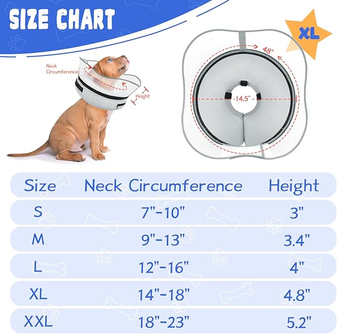 Elevated Inflatable Dog Cone Collar Alternative After Surgery, Dog Donut Collar, Soft Pet Cone to Stop Licking for Small Medium Large Dogs