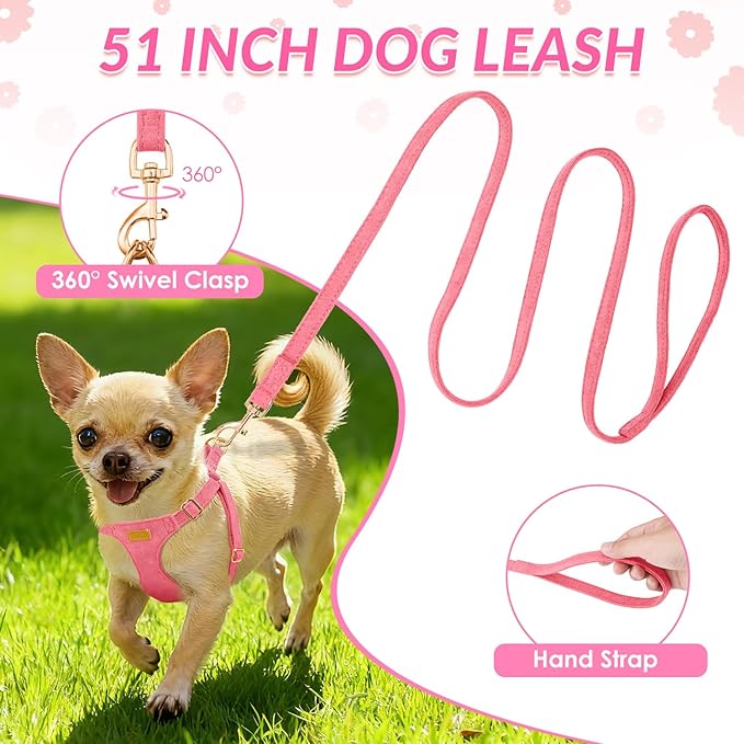 SlowTon Dog Harness Small Sized Dog - Soft XXS Dog Harness and Leash Set No Pull No Chock, Adjustable Lightweight Puppy Harness for XS Small Medium Dogs Cats (Solid Pink, XS)
