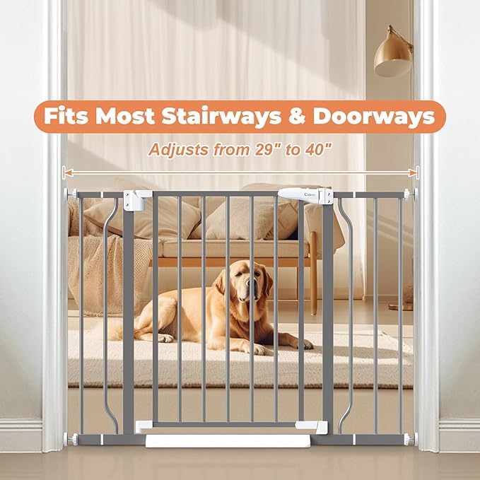 29"-40" Baby Gate for Stairs, Auto Close Stroller Friendly Dog Gate Indoor for Doorways, Pressure Mounted Baby Gate, Easy Walk Through Gate for Children & Pets, Grey