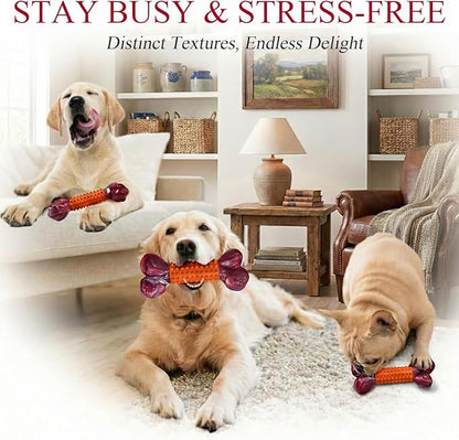 Apasiri 3-Pack Tough Dog Toys for Aggressive Chewers: Peanut Butter Flavored Long Lasting Dog Bones, Heavy Duty Nylon & Rubber Dog Chew Toys to Keep Them Busy, Medium & Large Breed, Orange