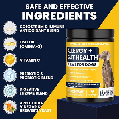 Dog Allergy Chews Probiotics for Dogs Yeast, Itchy Skin and Itchy Ears Itch Relief Immune Pre Probiotic Chews for Pet Digestive Health Anti Itch
